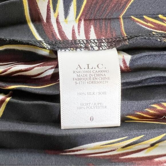 A.L.C. Rory V-Neck Long Sleeve Silk Print Dress Black Size 0 - Picture 12 of 16